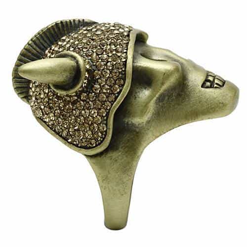 Brass Bronze Viking Skull Horns CZ Ring | The Stainless Jewelry view 10