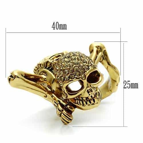 Brass Gold Skull Crossbones Guitar CZ Ring view 2