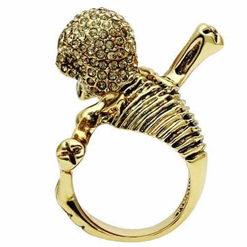 Brass Gold Skull Crossbones Guitar CZ Ring view 4