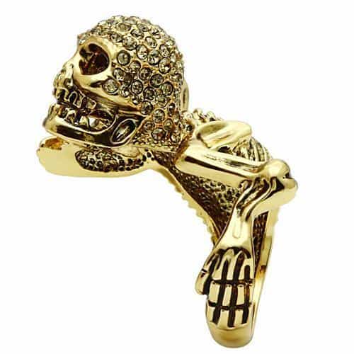 Brass Gold Skull Crossbones Guitar CZ Ring view 5
