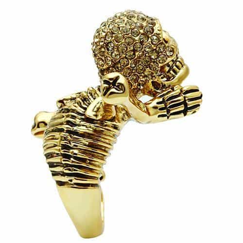 Brass Gold Skull Crossbones Guitar CZ Ring view 6
