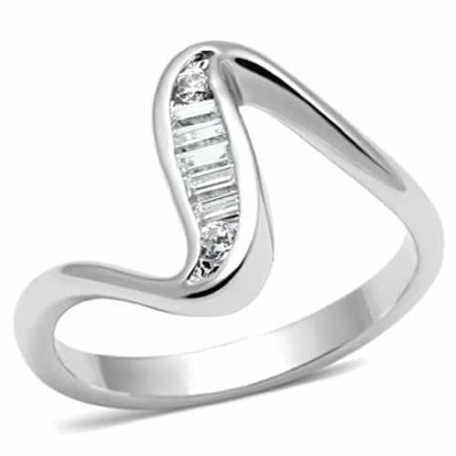 Brass CZ Baguette Wave Bypass Ring | The Stainless Jewelry view 1