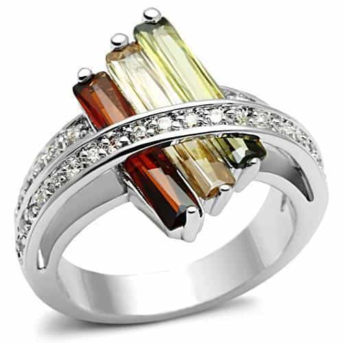 Brass Multi-Color Baguette CZ Cluster Ring view 1