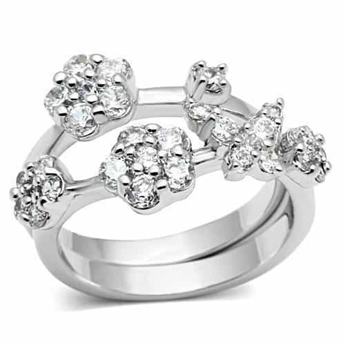 Brass CZ Flower Cluster Double Band Ring | The Stainless Jewelry view 5