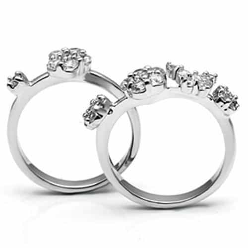 Brass CZ Flower Cluster Double Band Ring | The Stainless Jewelry view 7