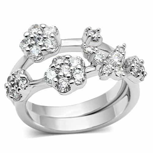 Brass CZ Flower Cluster Double Band Ring | The Stainless Jewelry view 1