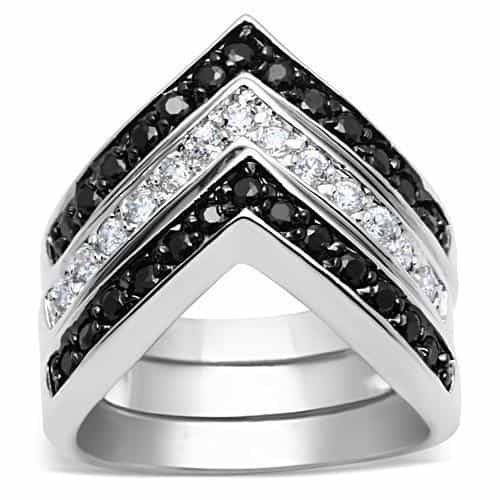 Brass Black White CZ Chevron V Ring | The Stainless Jewelry view 1