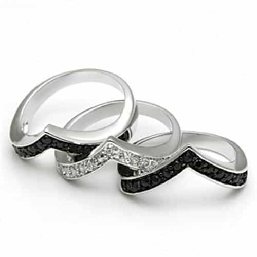 Brass Black White CZ Chevron V Ring | The Stainless Jewelry view 7