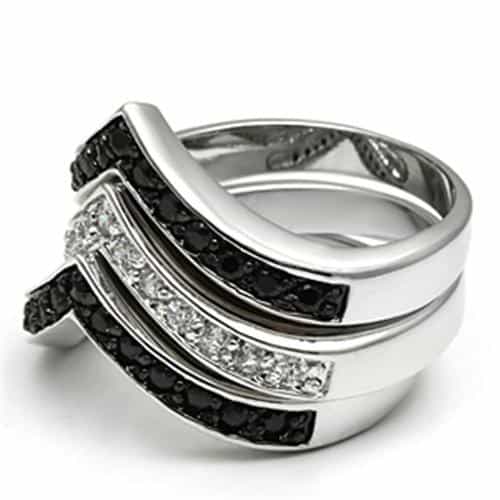 Brass Black White CZ Chevron V Ring | The Stainless Jewelry view 8
