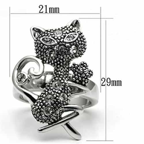 Brass Antique Silver Beaded Cat Ring | The Stainless Jewelry view 6