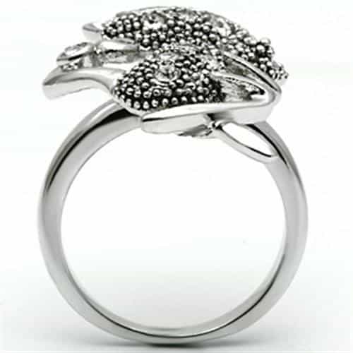 Brass Antique Silver Beaded Cat Ring | The Stainless Jewelry view 7