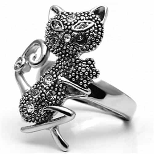 Brass Antique Silver Beaded Cat Ring | The Stainless Jewelry view 4