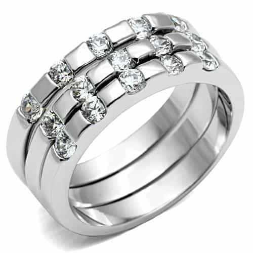 Brass CZ Channel Triple Band Ring | The Stainless Jewelry view 1