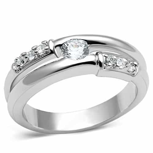 Brass CZ Round Solitaire Channel Band Ring view 5