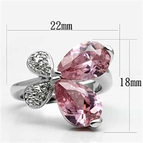 Brass Pink CZ Pear Butterfly Clover Ring | The Stainless Jewelry view 2