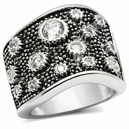 Brass Beaded CZ Starburst Wide Band Ring | The Stainless Jewelry view 1
