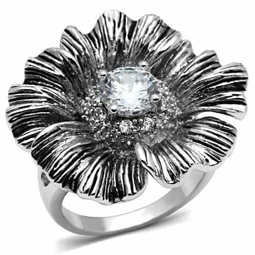 Brass Oxidized CZ Flower Ring | The Stainless Jewelry view 5