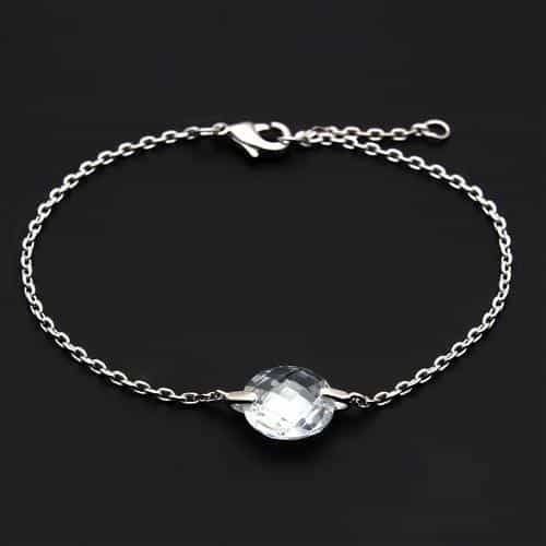 Brass Silver Crystal Bead Chain Bracelet | The Stainless Jewelry view 3