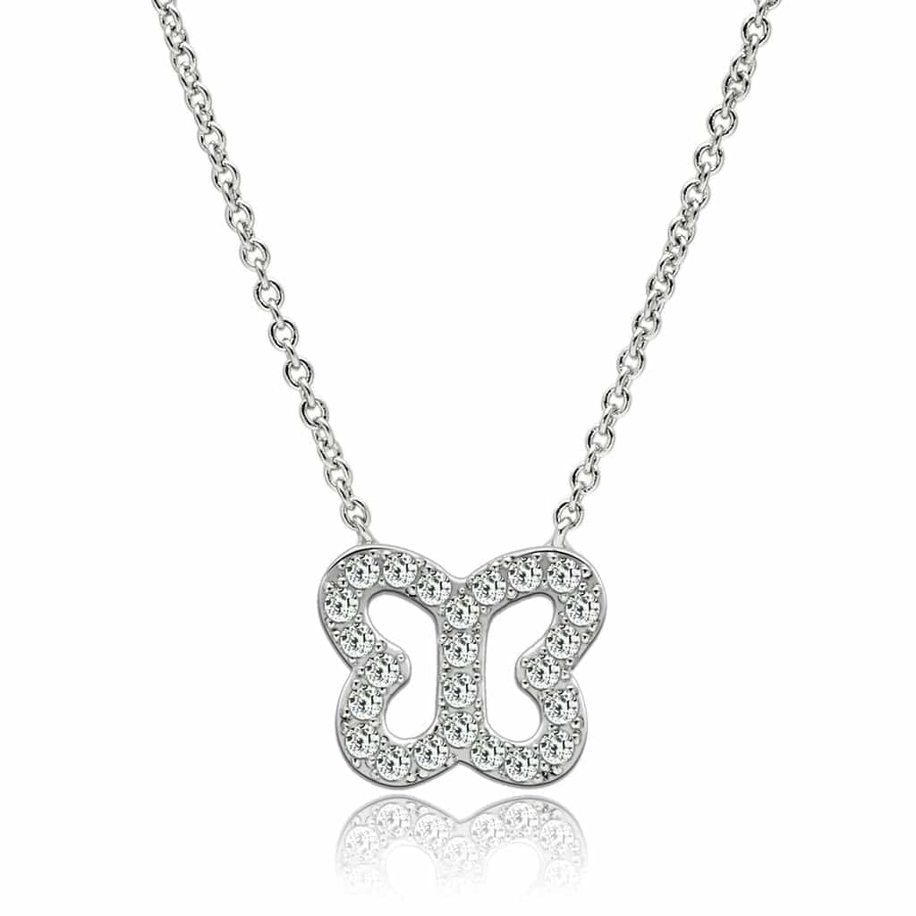 Brass CZ Butterfly Outline Pendant Necklace view 1