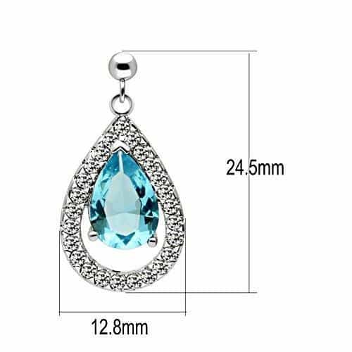 Brass Blue Topaz Pear CZ Double Halo Drop Earrings view 2