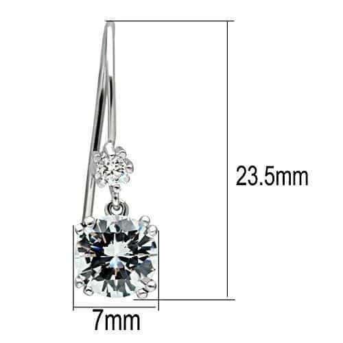 Stainless Steel Silver CZ Round Double Drop Hook Earrings view 3