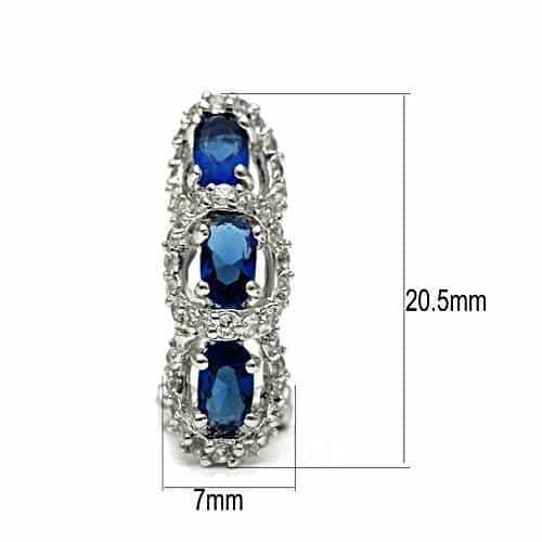 Brass Blue Sapphire Oval CZ Halo Huggie Earrings view 2