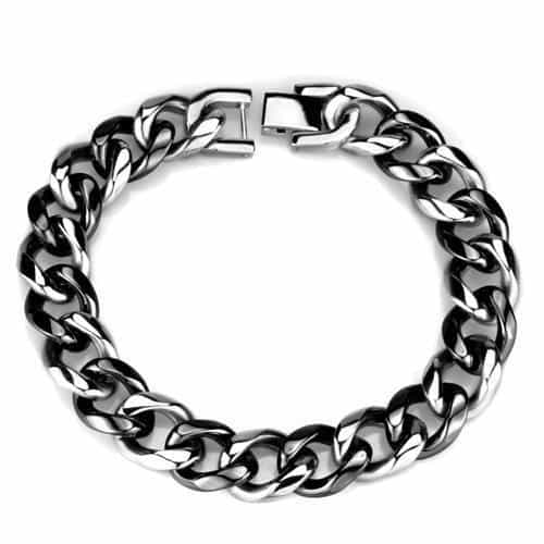 Stainless Steel Silver Gunmetal Curb Chain Ring view 1