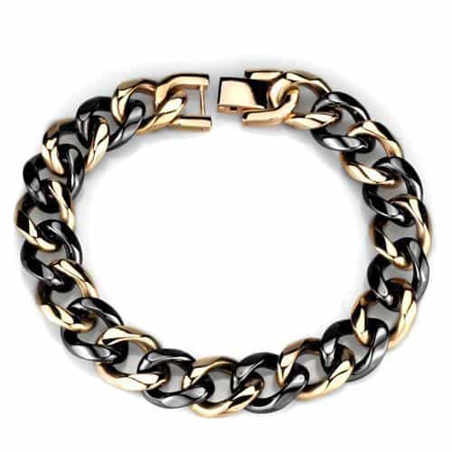 Stainless Steel Black Gold Two-Tone Curb Link Bracelet view 1