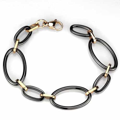Stainless Steel Black Gold Oval Link Bracelet view 4