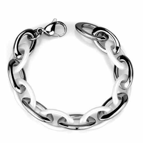 Stainless Steel White Silver Interlocking Oval Link Bracelet view 1