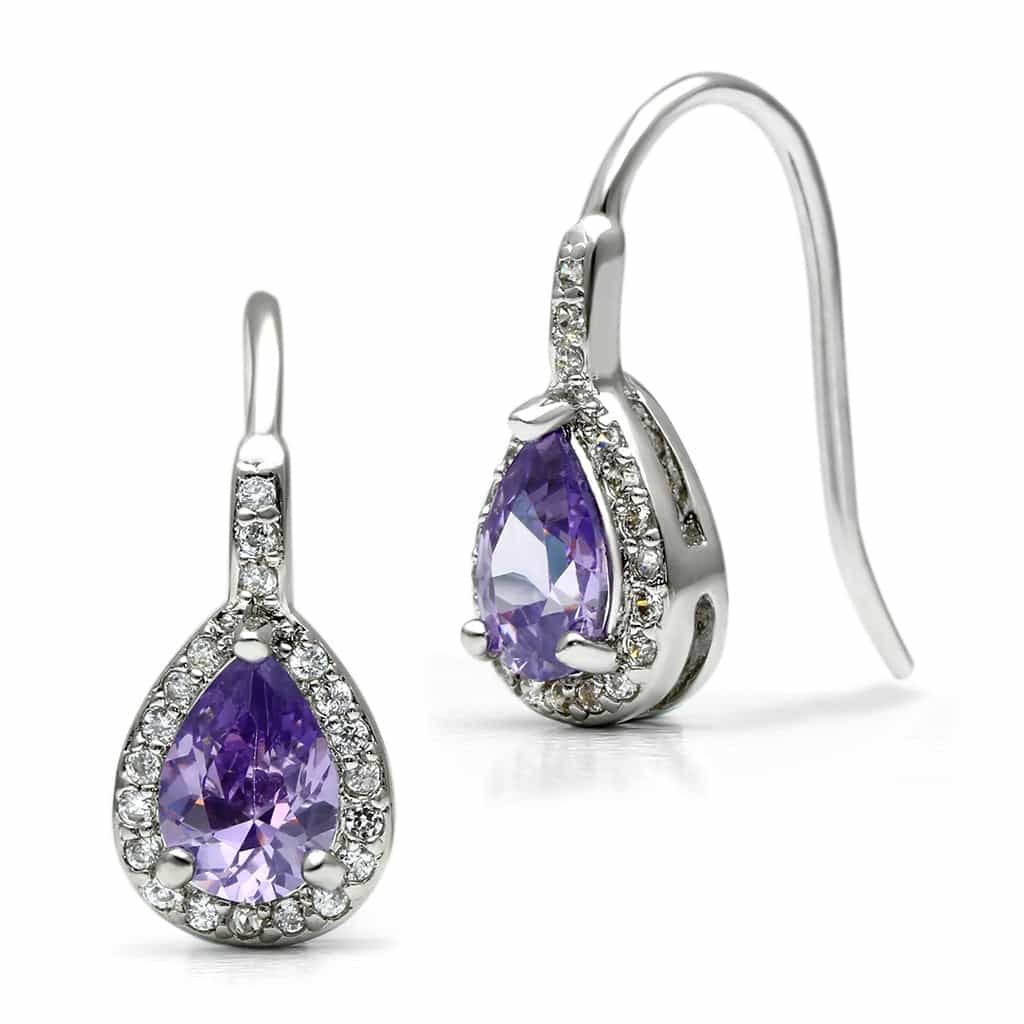 Brass Amethyst Pear CZ Halo Drop Hook Ring view 1