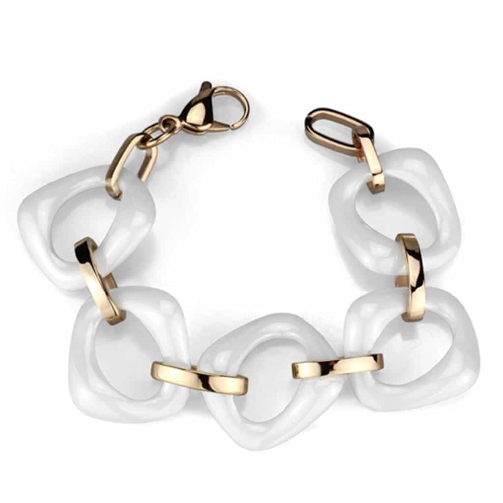 Stainless Steel White Ceramic Cushion Gold Link Bracelet view 1