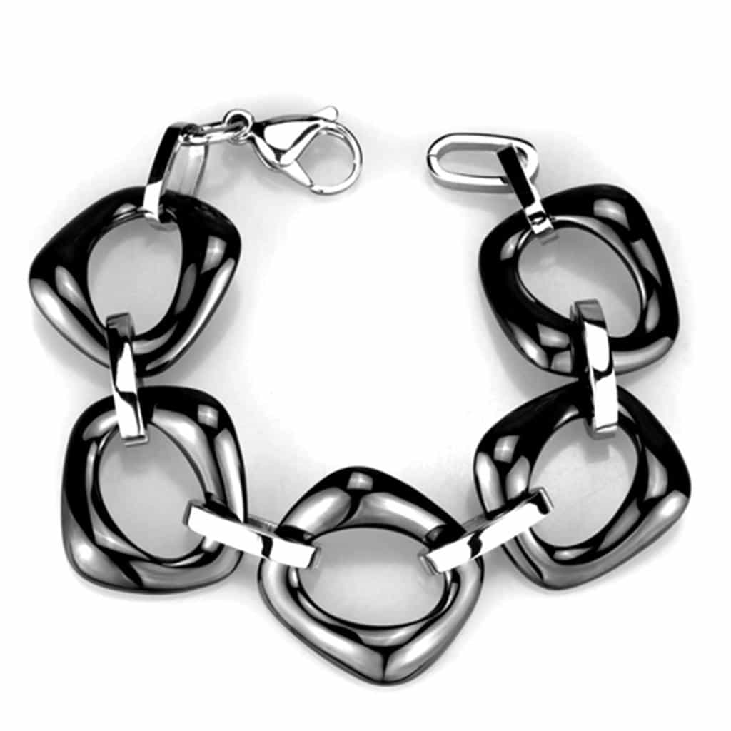 Stainless Steel Gunmetal Open Circle Link Bracelet view 1