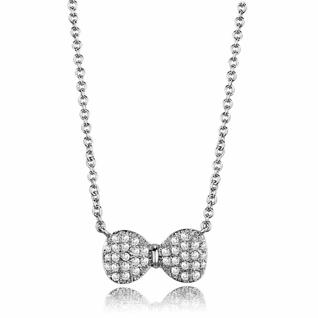 Brass CZ Pavé Bow Ribbon Pendant | The Stainless Jewelry view 1