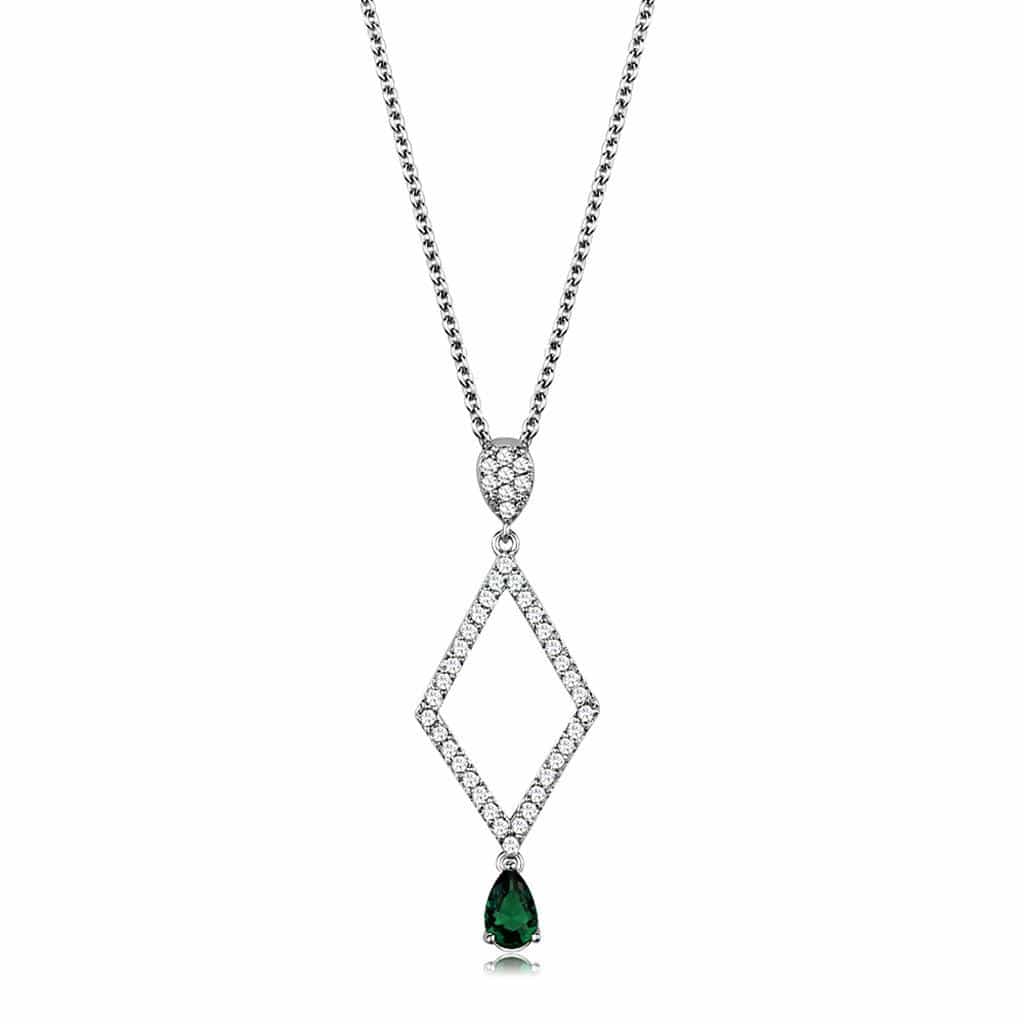 Brass CZ Open Diamond Emerald Pear Drop Pendant view 1