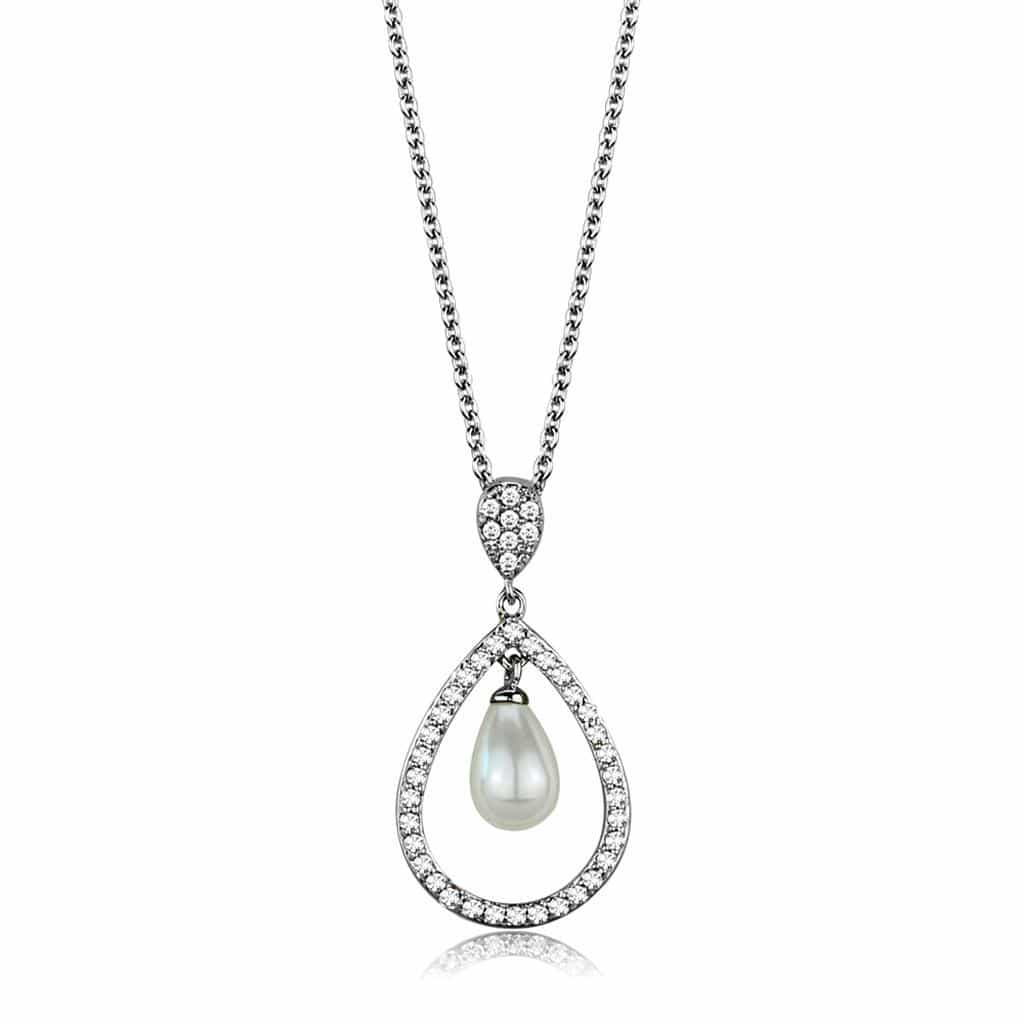 Brass CZ Open Teardrop Pearl Drop Pendant | The Stainless Jewelry view 1