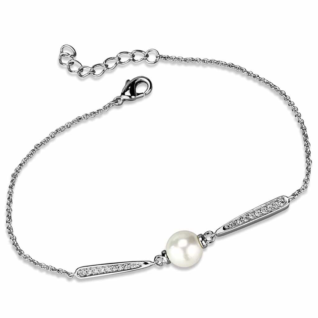 Brass CZ Bar Pearl Chain Bracelet | The Stainless Jewelry view 1