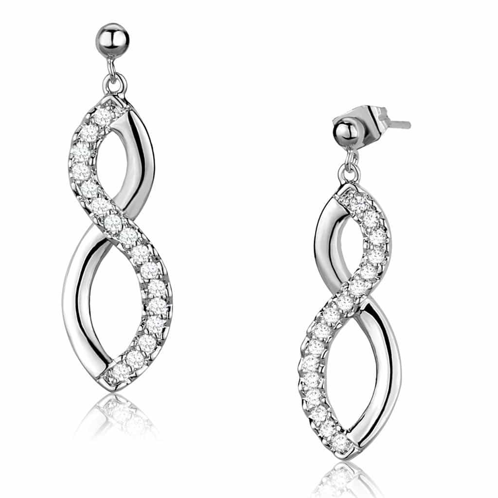Brass CZ Infinity Dangle Earrings | The Stainless Jewelry view 1