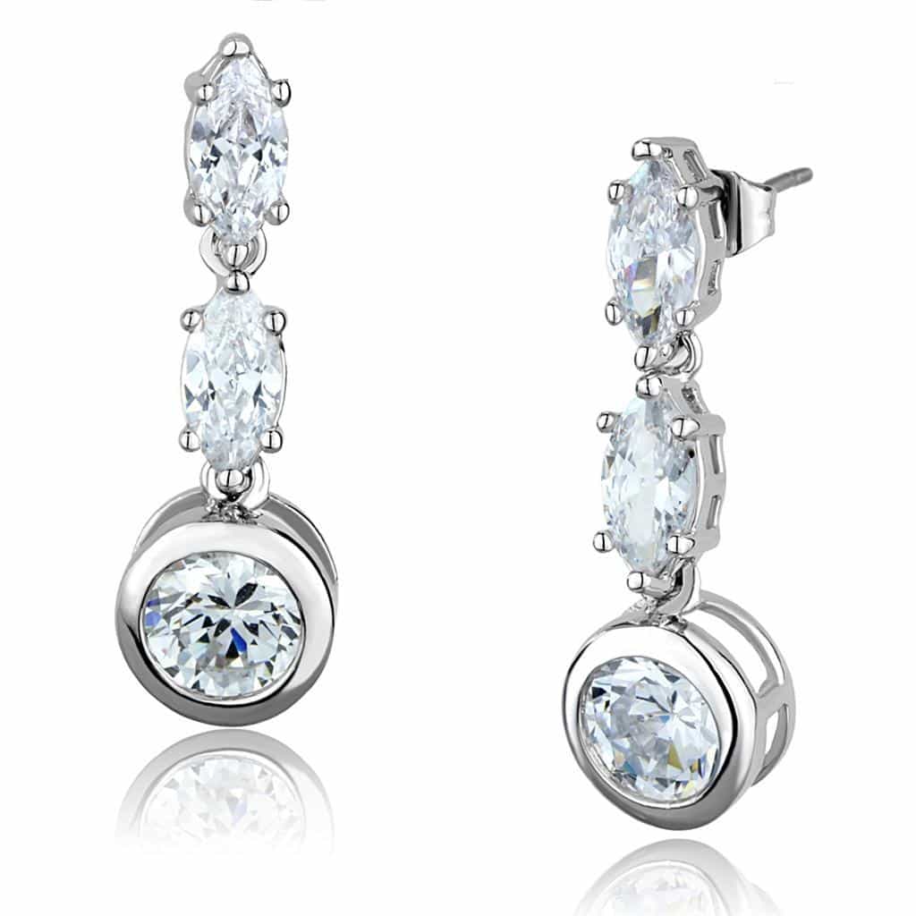 Brass CZ Marquise Bezel Round Tiered Drop Earrings view 1