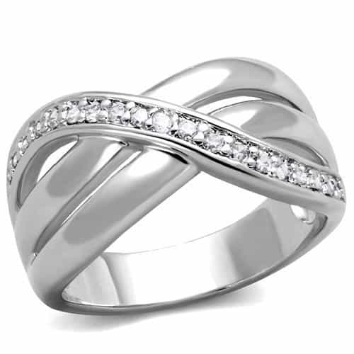 Brass Polished Crossover CZ Pavé Band Ring view 1