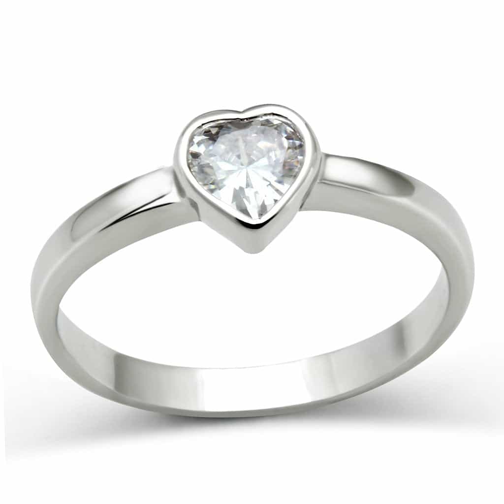 Brass CZ Heart Solitaire Ring 3W107 | The Stainless Jewelry view 1