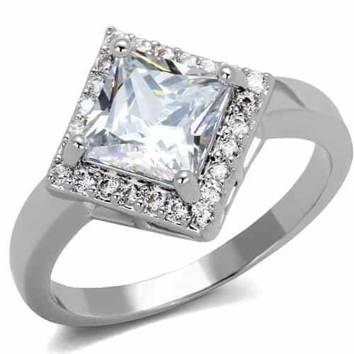 Brass CZ Princess Halo Ring | The Stainless Jewelry view 1