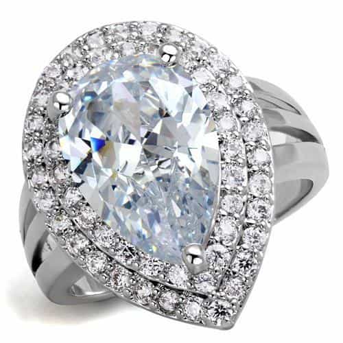 Brass CZ Pear Double Halo Heart Ring | The Stainless Jewelry view 1