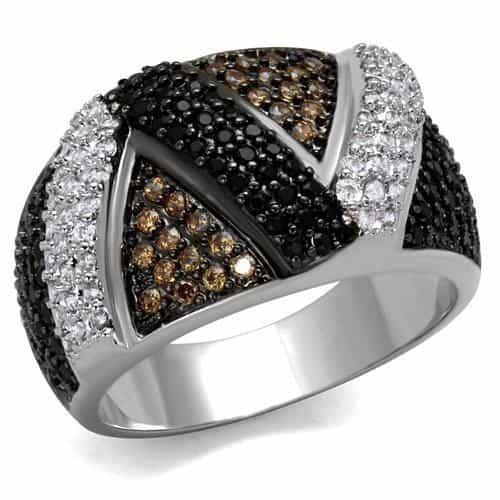 Brass Black Champagne CZ Crossover Geometric Ring view 5