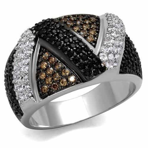 Brass Black Champagne CZ Crossover Geometric Ring view 1