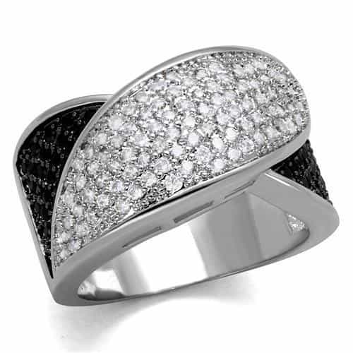 Brass Black White CZ Pavé Crossover Wide Ring view 5