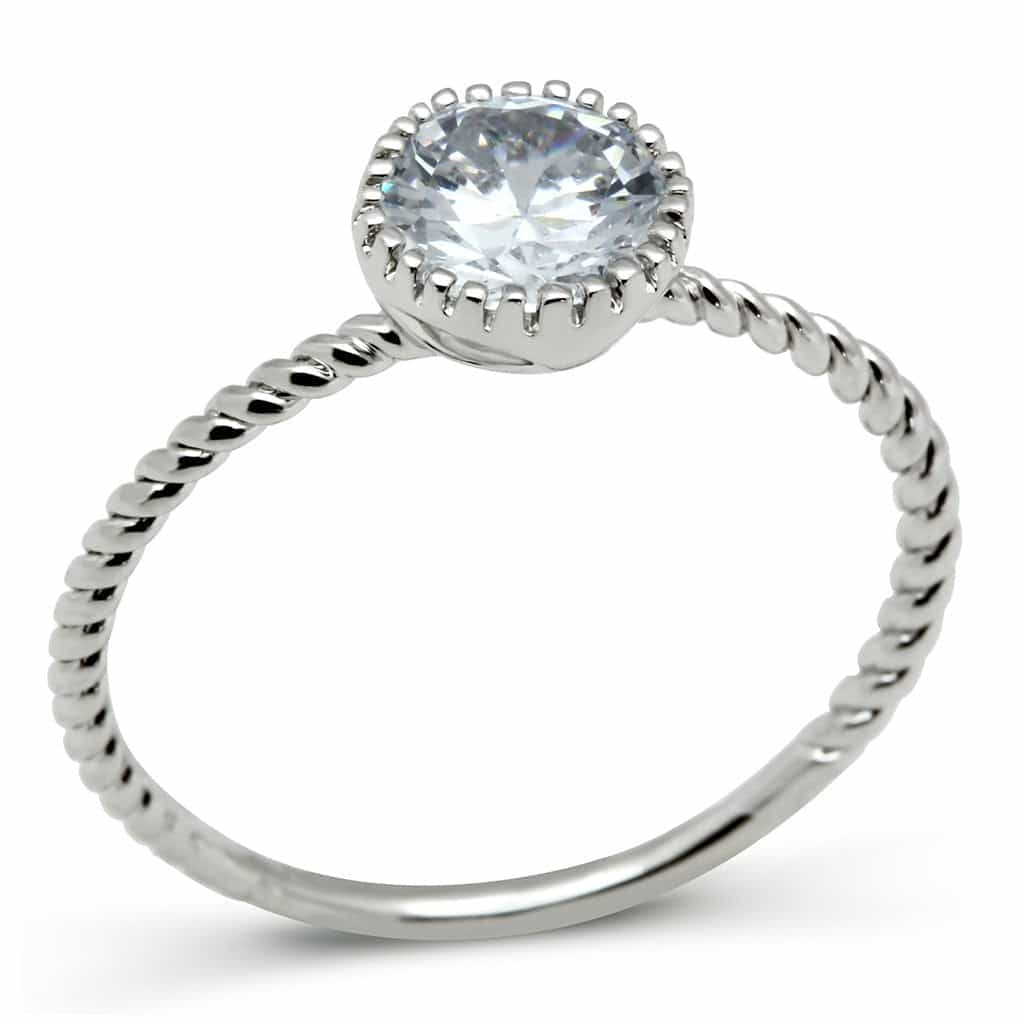 Brass CZ Round Solitaire Twisted Rope Ring view 1