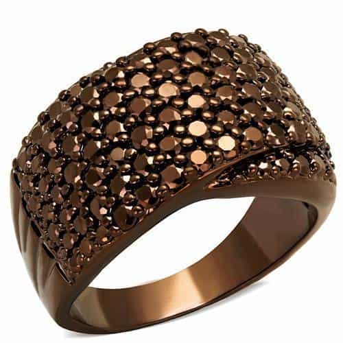 Brass Coffee CZ Pavé Wide Dome Ring | The Stainless Jewelry view 1