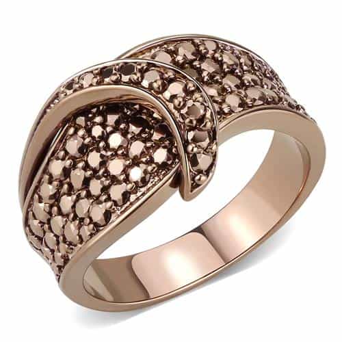 Brass Rose Gold Coffee CZ Split Bypass Ring view 1