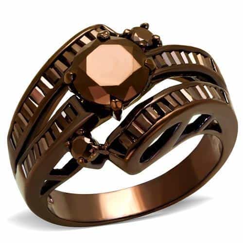 Brass Coffee CZ Cushion Channel Ring | The Stainless Jewelry view 1
